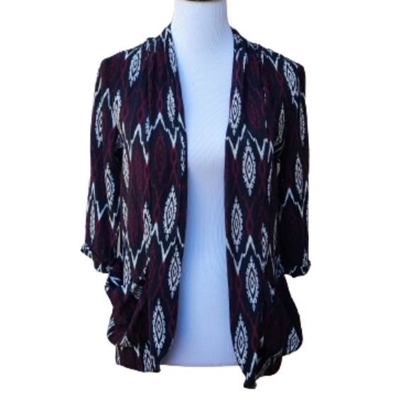 Forever 21 Dark Blue Multicolor Print Blazer 3/4 Sleeves Pockets Lightweight - Picture 2 of 12